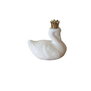Vintage Avon White Milk Glass Swan Figurine with Gold Crown Collectible Decor